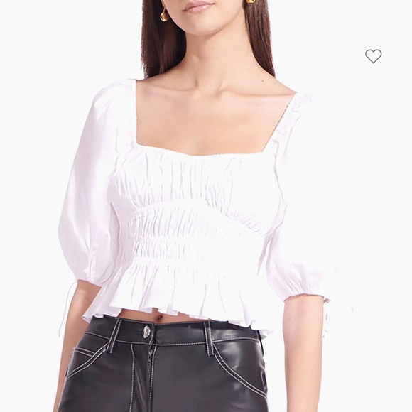 Staud Faye Gathered Puff-Sleeve Top - Picture 2 of 7